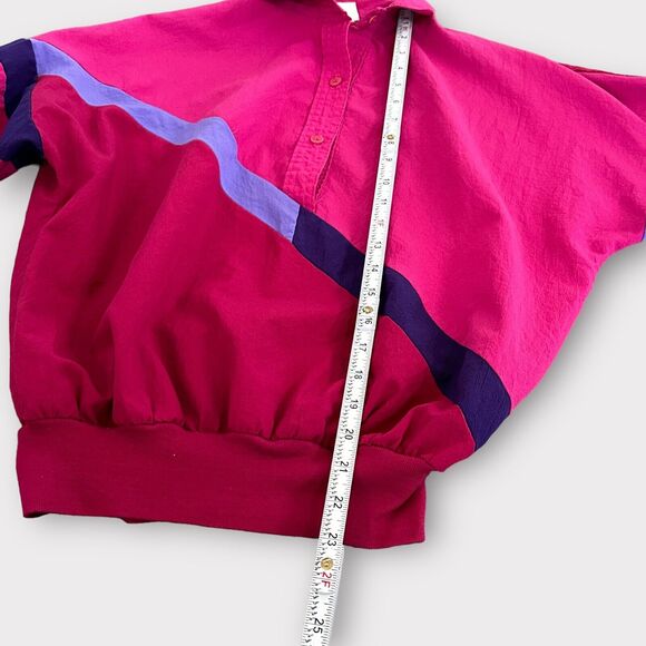 Vintage 80s Cortiva Color Block Collared Shirt Women Size Small Pink Purple Top - Picture 6 of 10